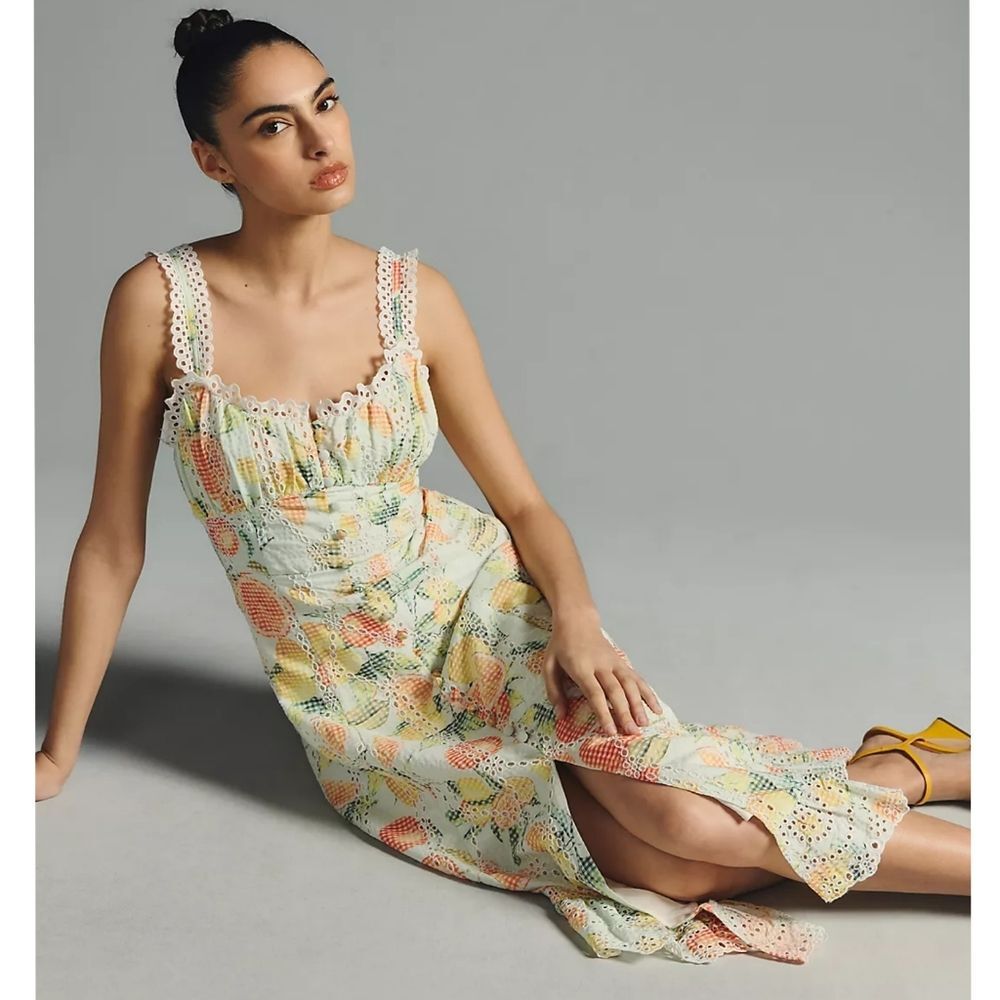 NWT By Anthropologie Ruffled Eyelet Dress - Picture 3 of 16
